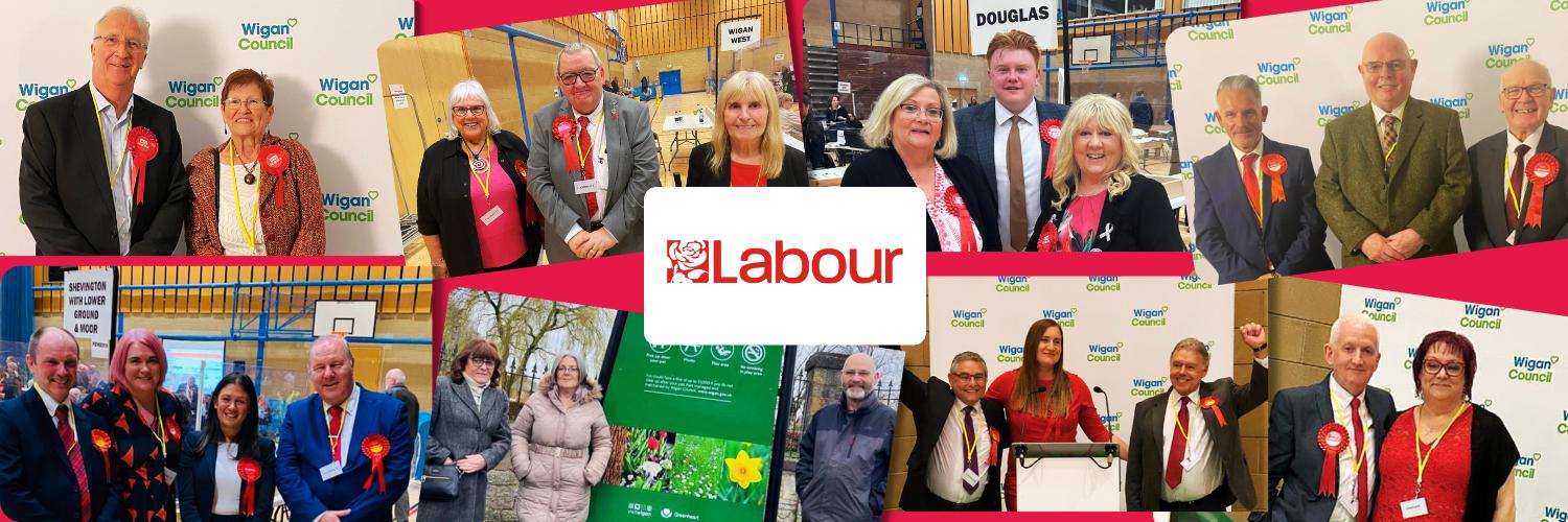 Banner – Labour teams at the election count in Wigan May 2023
